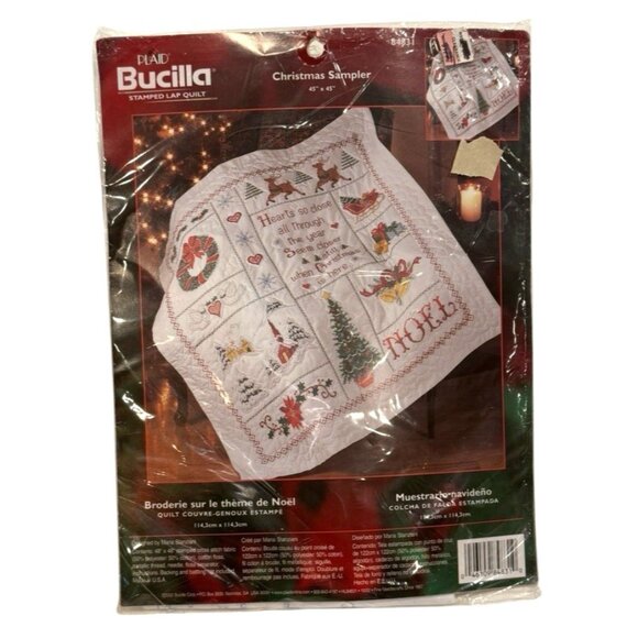 Bucilla Christmas Sampler Stamped Lap Quilt Kit #84831 NEW 48" X 48" - Picture 5 of 5